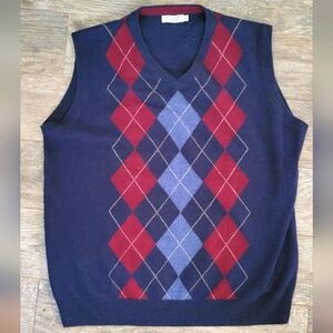 Lochmere Argyle Cashmere Knit Sleeveless Sweater Machine Washable Golf Preppy XL
